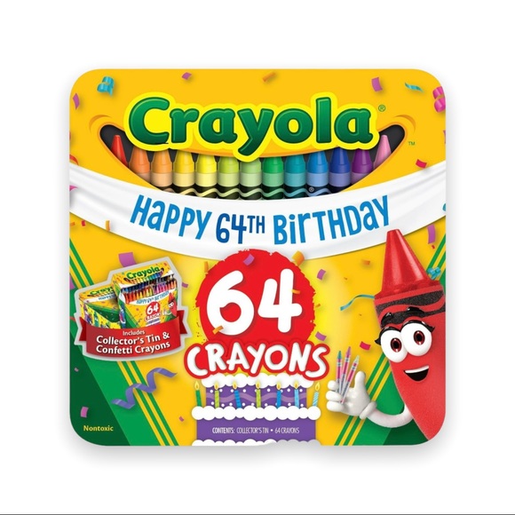 Brand New Crayola Happy 64th Birthday Collectors Tin & Confetti CrayonS - Picture 2 of 8